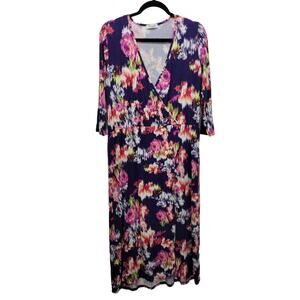 Loveappella Navy Floral Print Dress Large